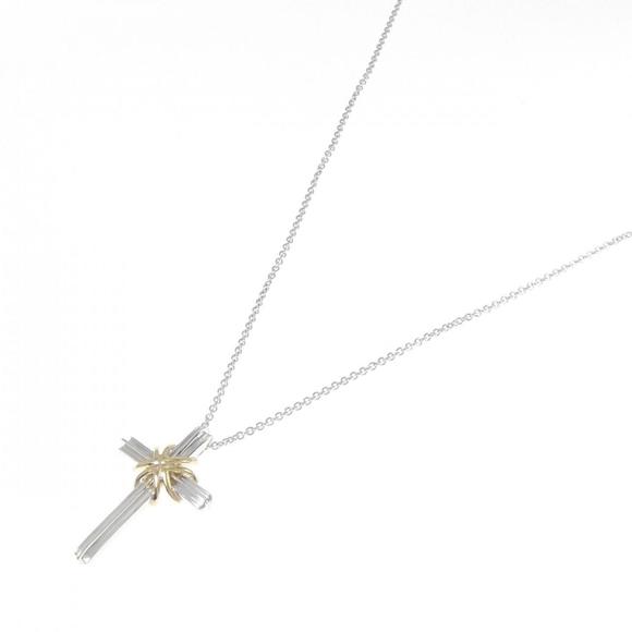 TIFFANY CROSS NECKLACE Sterling Silver Cubic Zirconia Pendant 18" Chain Gift Box